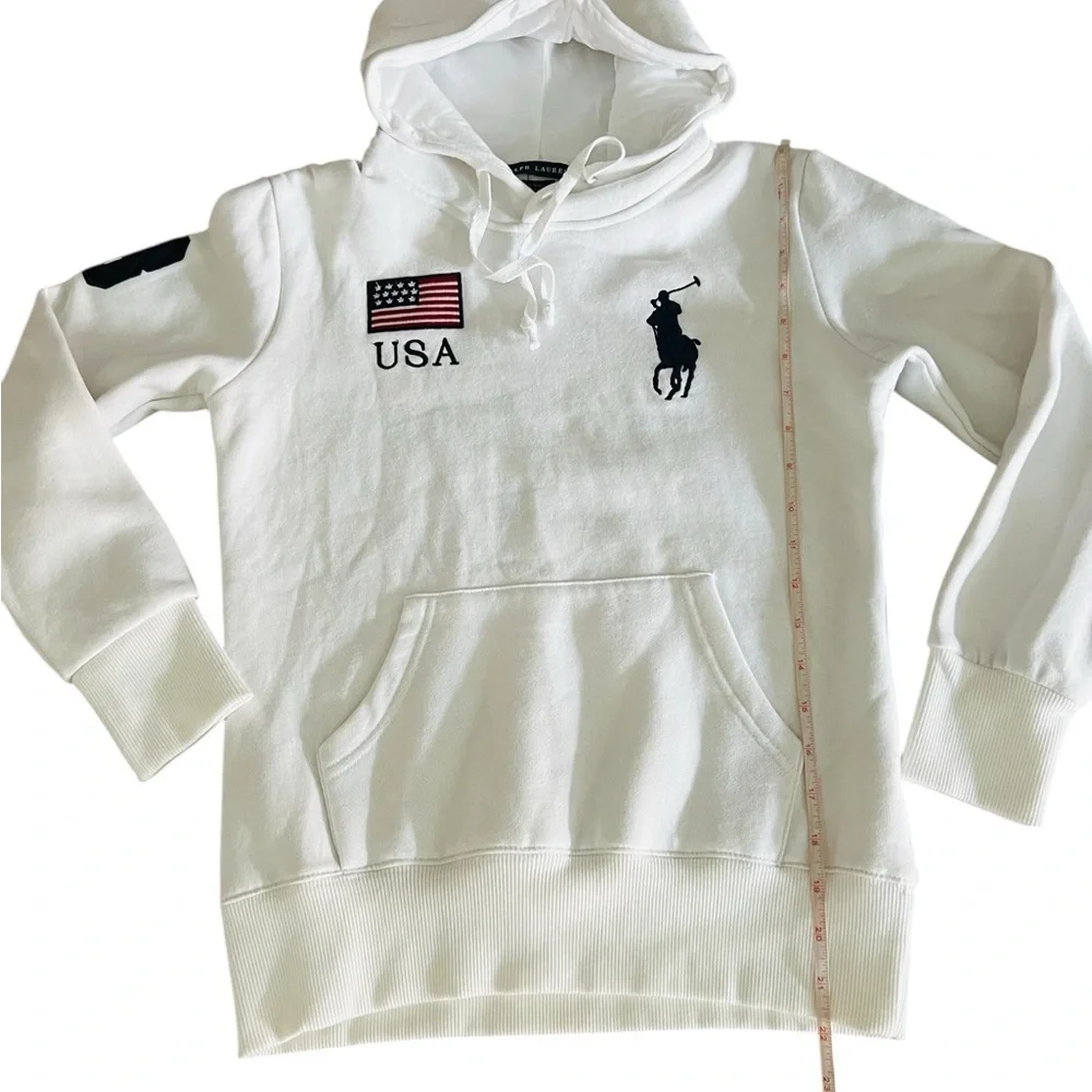 POLO RALPH LAUREN White Hoodie with USA and Polo Logo Boys Size Medium NWT